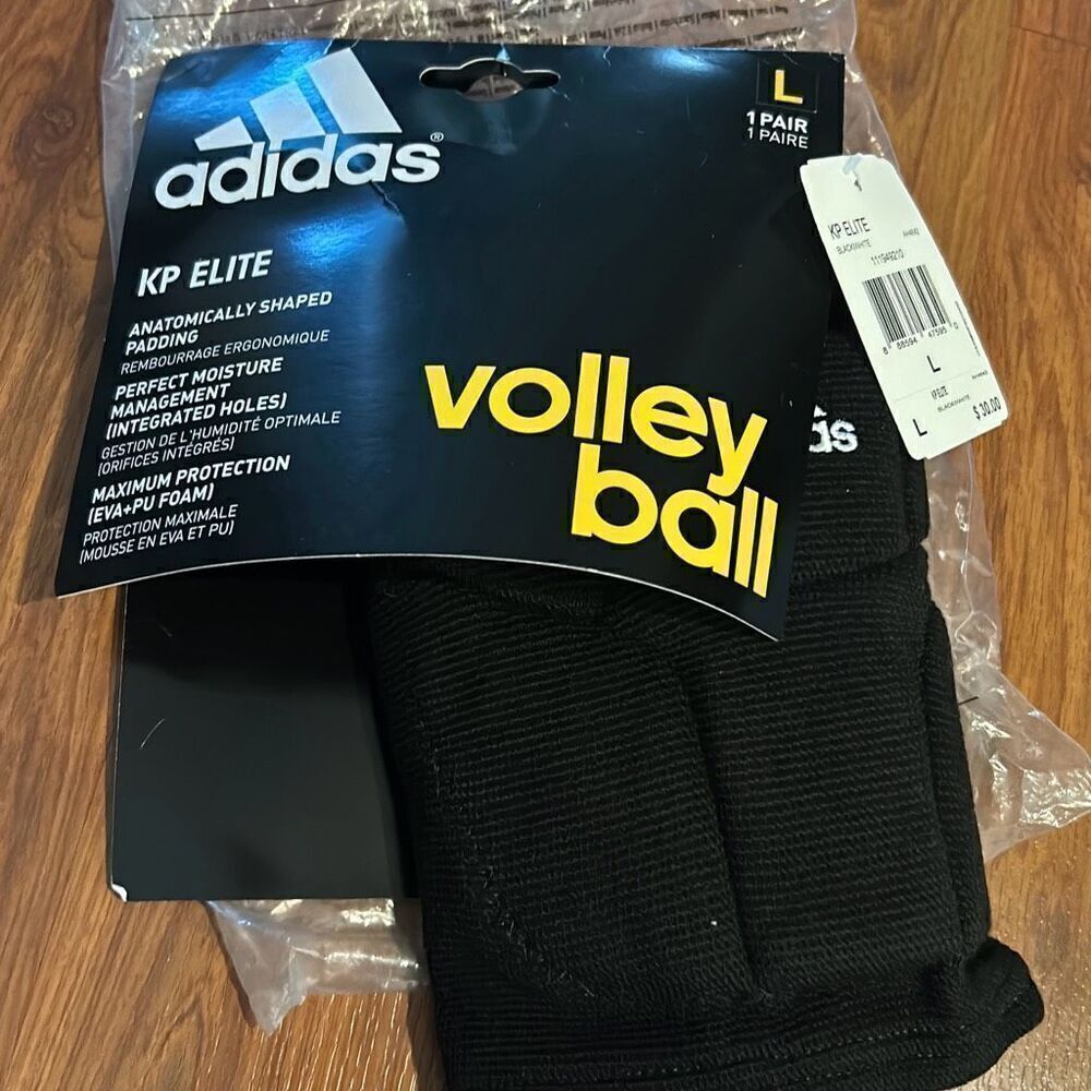 NWT Adidas black volleyball knee pads anatomically shaped padding L 1 pair